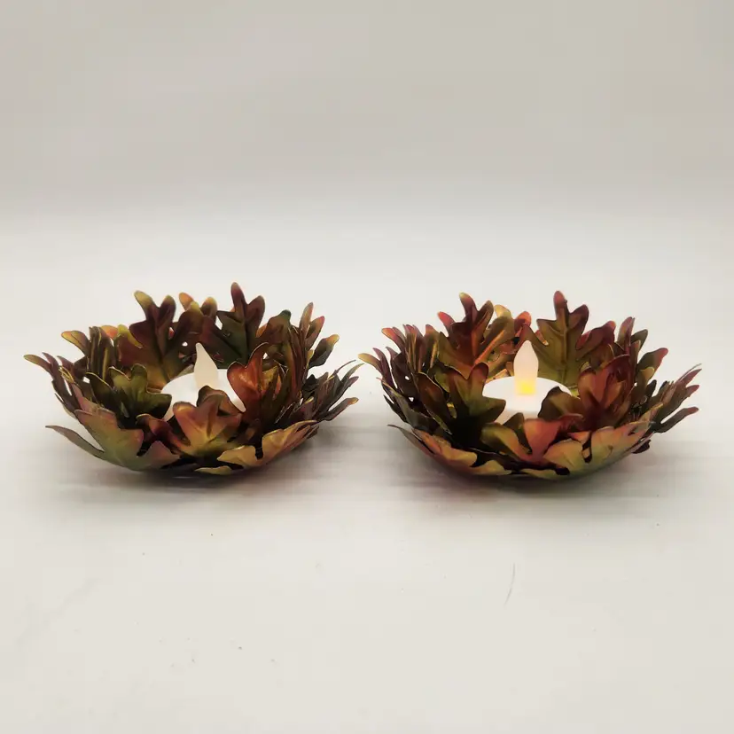 Fall Leaf 3D Tealight Candle Holders Set of 2 Autumn Colors Delicate Decor