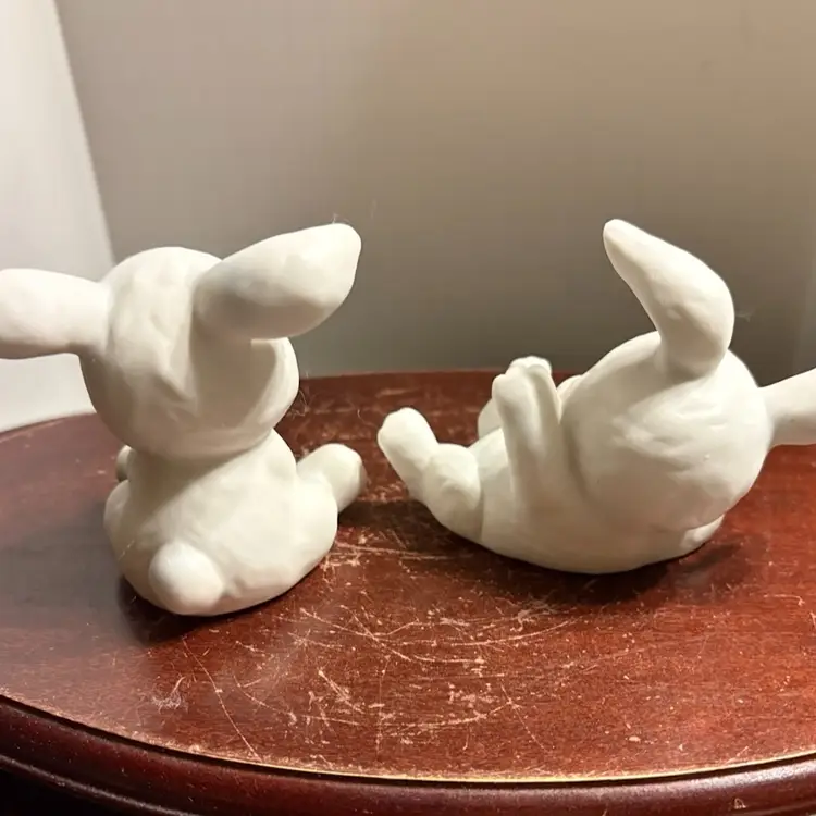 Pair Of Playful White Homco Bunnies