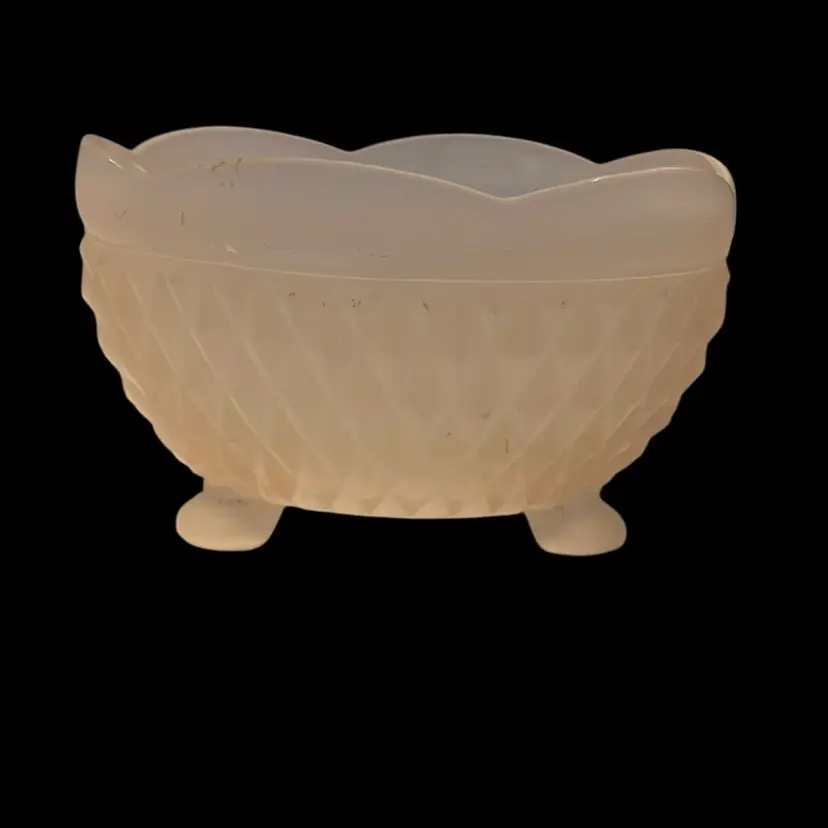 Indiana Glass, Satin Pink Footed, Candy Dish Or Bowl Diamond Point Pattern