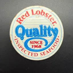 Vintage Red Lobster Button Pin Pinback Seafood Restaurant Quality Red Blue 3"