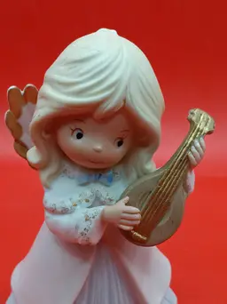 #01 Adorable Vintage HOMCO Porcelain Bisque Blue Christmas Angel with Lyre