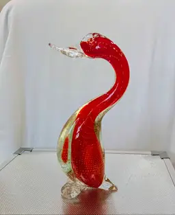 MCM Orange Bullicante Sommerso Blown Art Glass Duck Murano? 9.25"