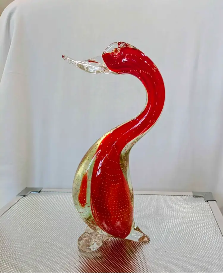 MCM Orange Bullicante Sommerso Blown Art Glass Duck Murano? 9.25"