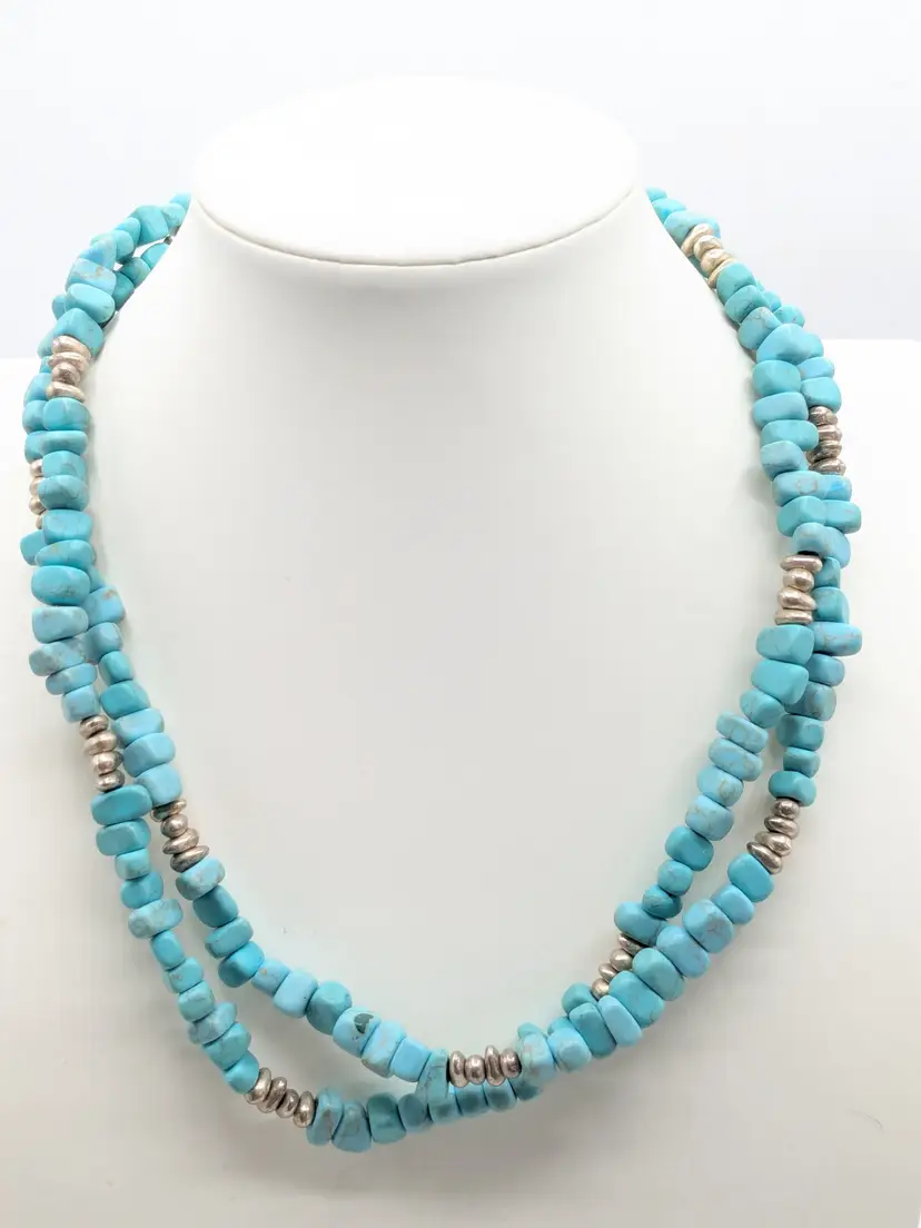 Lia Sophia Faux Turquoise Beaded Necklace Silver Tone