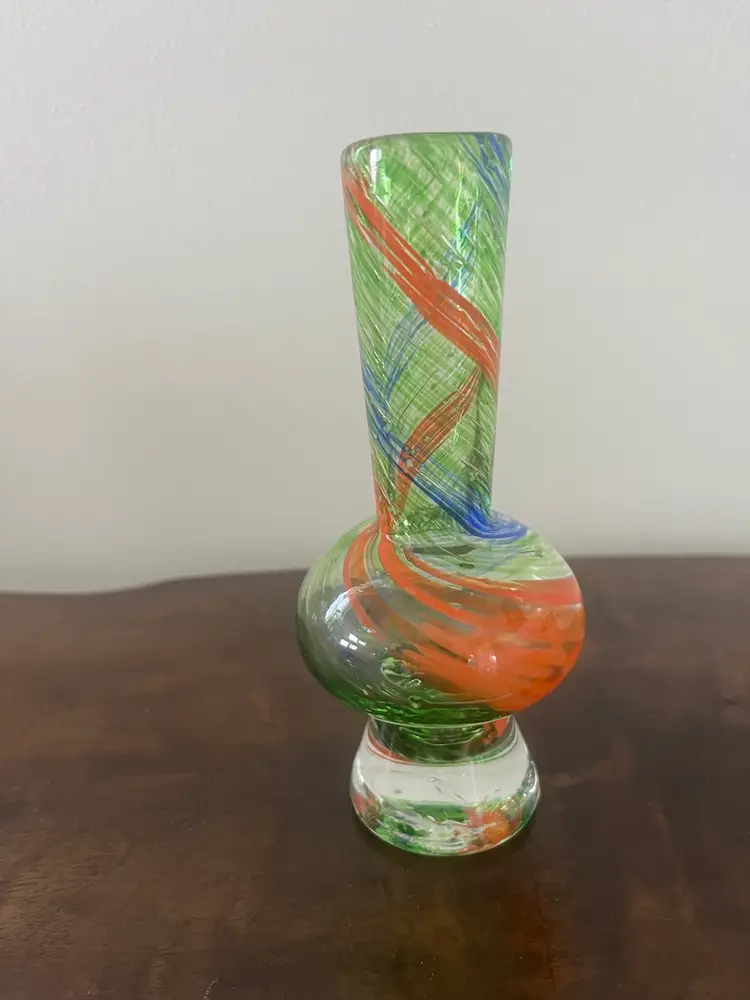 Hand Blown Glass Vase Orange Green Blue
