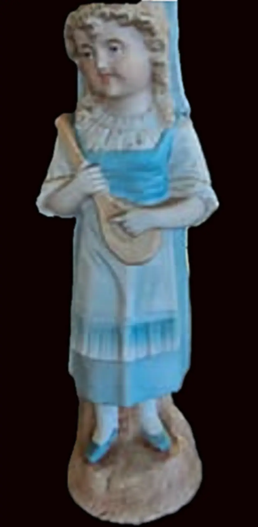 Mandolin playing girl in hand painted bisque 10"