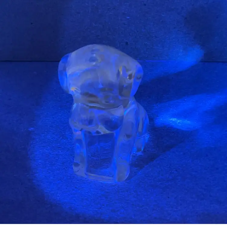 POW3 VTG Clear Glass "Mopey" Dog, Possibly Federal Glass Co? 3”