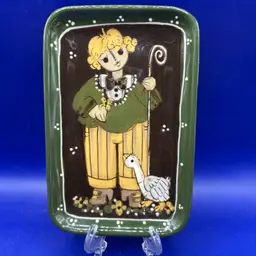 Hugo Koehler Biel Swiss Girl With Geese Wall Hanging Trinket Tray
