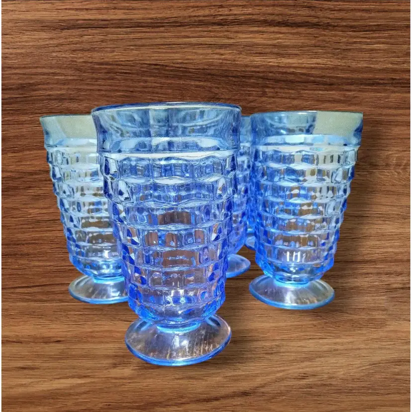 Vintage Fostoria Blue Colony Whitehall Cubed Glasses 8 Available