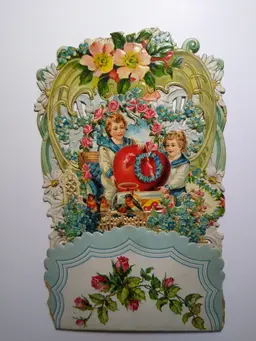Vintage Victorian Pop-Up Valentine's Day Card Die-Cut 3D Floral Children Birds
