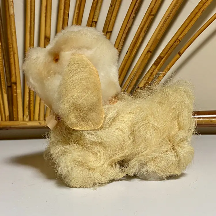 1960s Real Fur 6" Plush Dog Toy Long Wavy Hair Floppy Ears