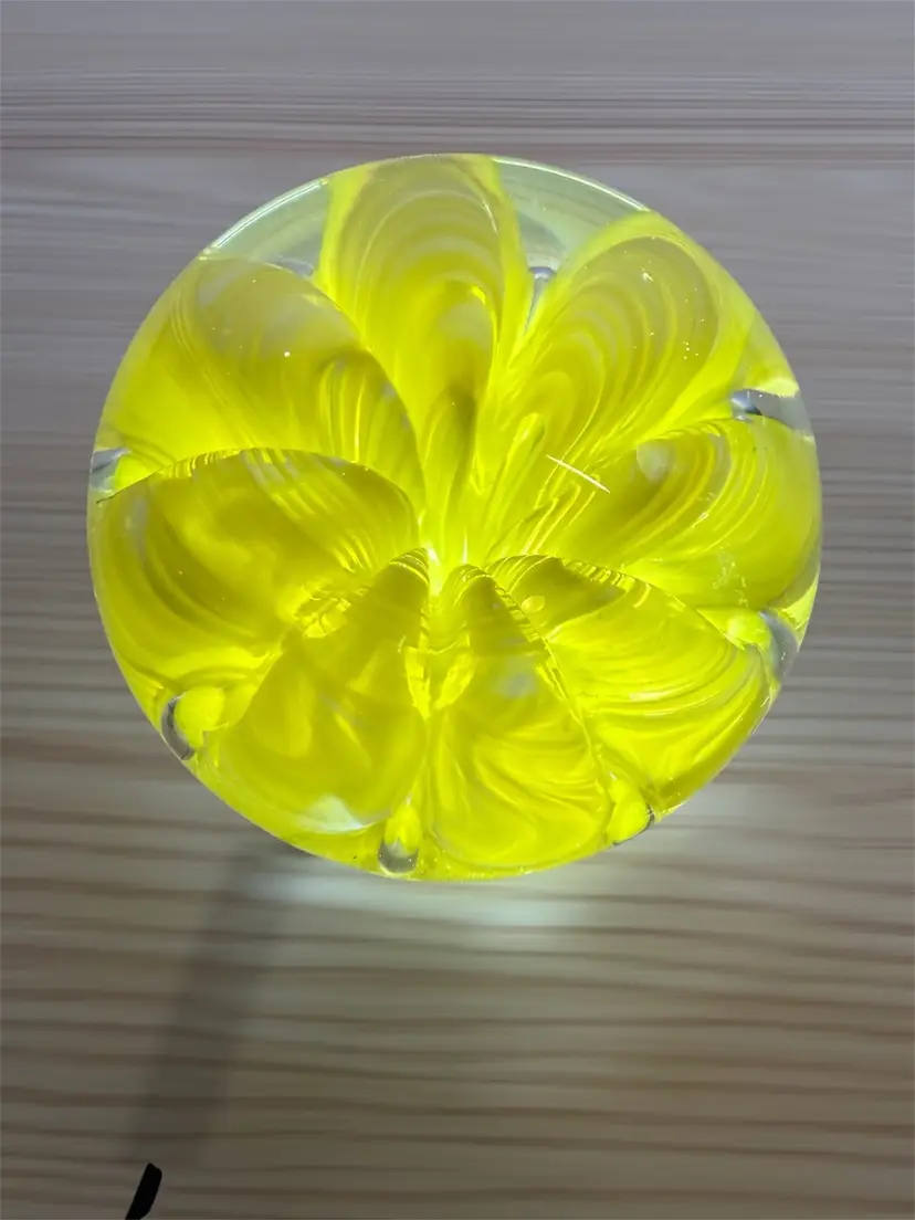Joe Rice Yellow Large Art Glass Paperweight