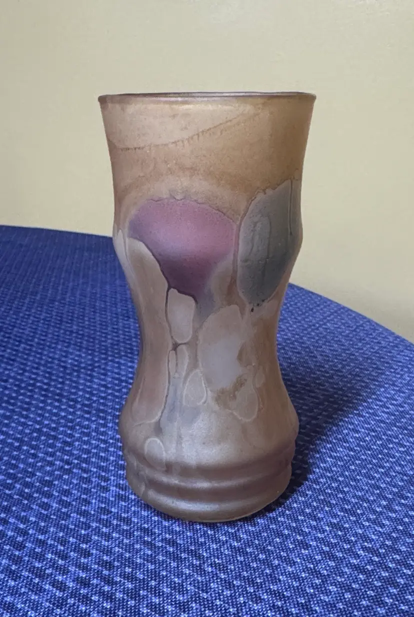Reuven Art Nouveau frosted art glass vase 5” tall