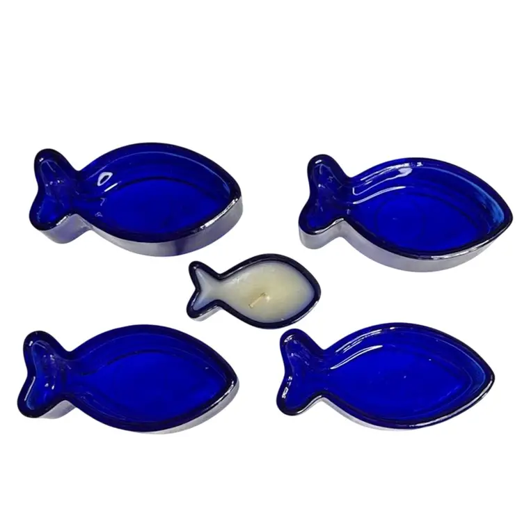 Set of Four Fish Shaped Condiment/Trinket Dishes & One Candle Cobalt Blue Pier 1
1-1/2” T x 4” L x 2” W