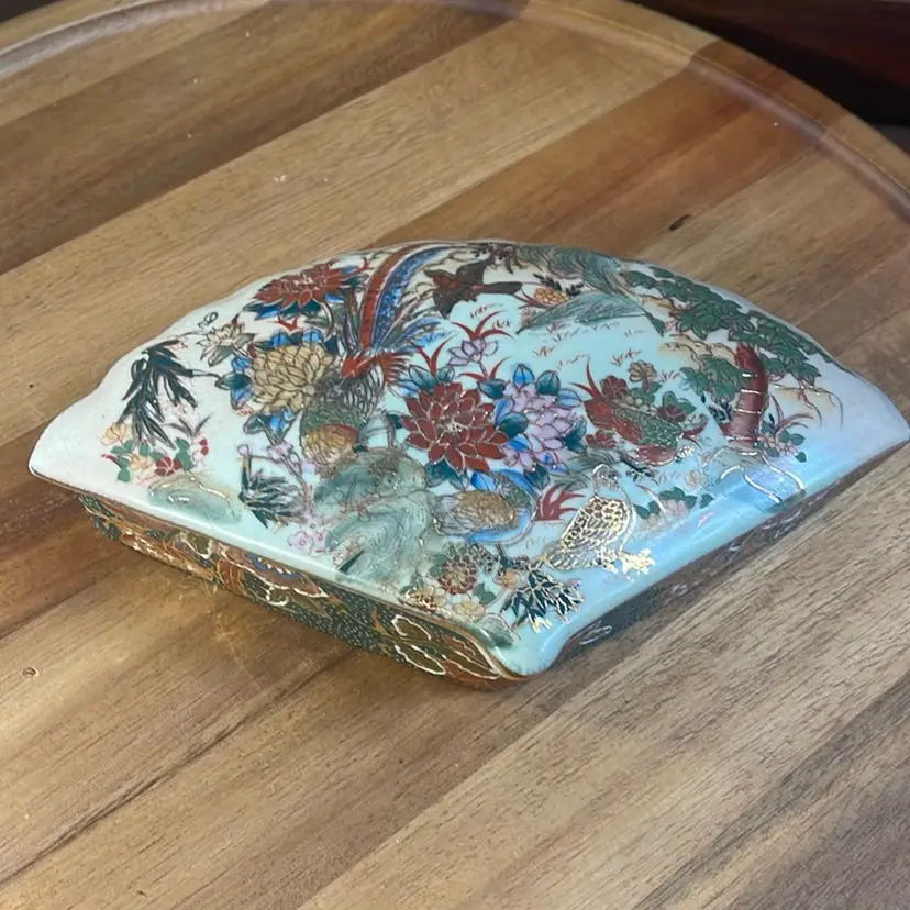 Asian Style Fan Shaped Trinket Box 8”