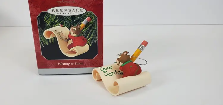 Vintage 1998 Hallmark Nina Aube Writing To Santa Keepsake Ornament QX6533