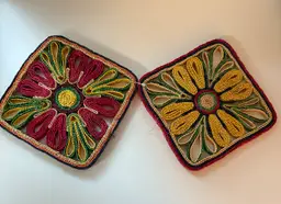 Colorful Rafia Trivets-Set Of Two 7” X 7”