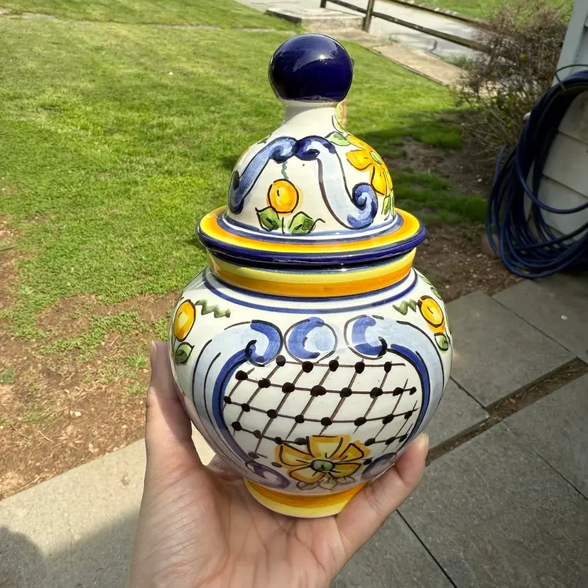 Talavera Made Spain Lid Canister Container Ginger Jar A Alcaide Hand Painted 8”