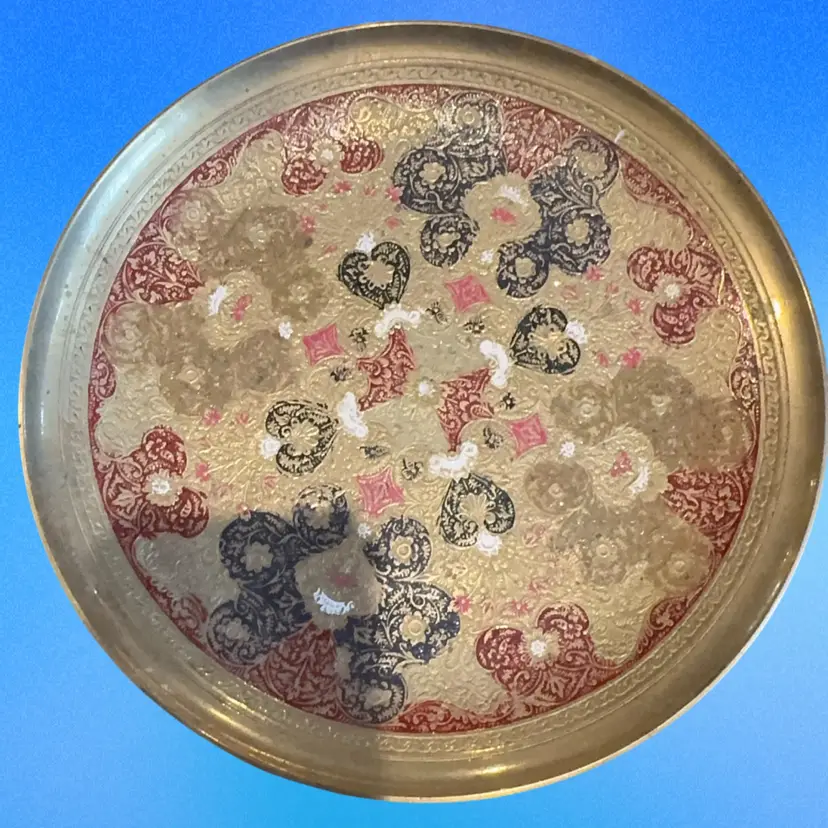 Vintage Brass Enameled Plate