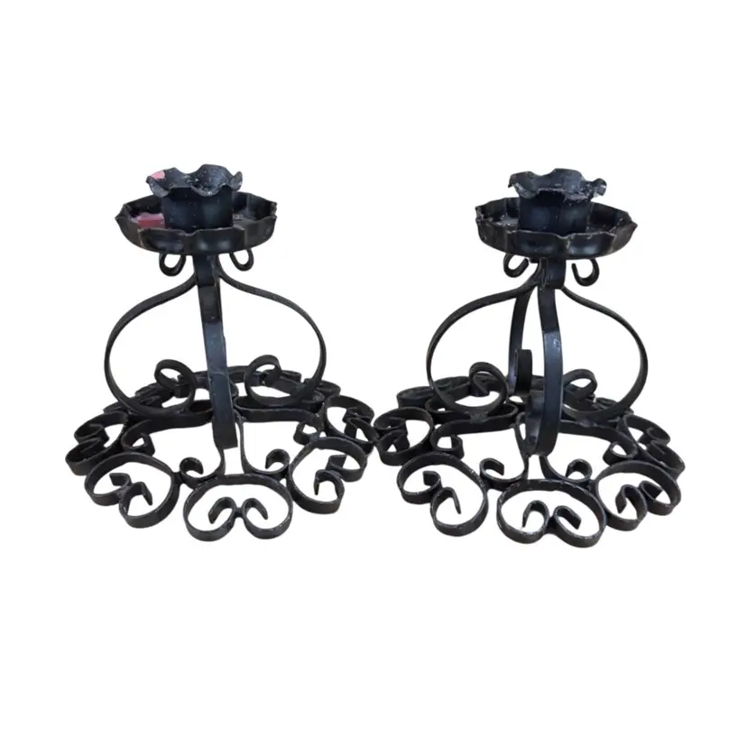 Mid CenturyGothic Wrought Iron Scroll Candleholders