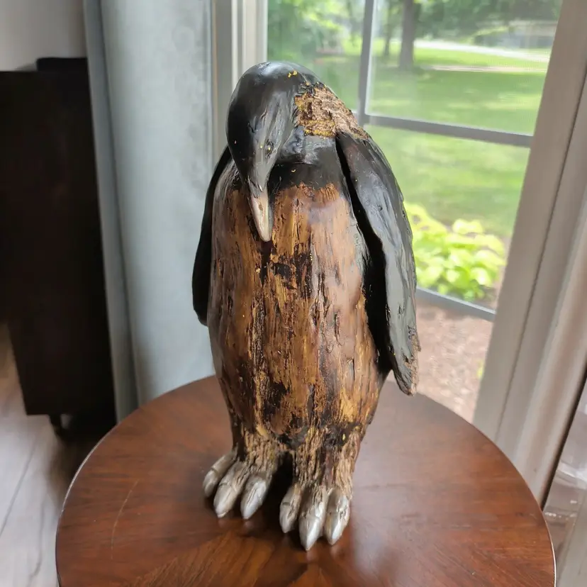 Rustic Lodge Faux Wood Resin Penguin Winter Decor 15.5"Tall Figurine
