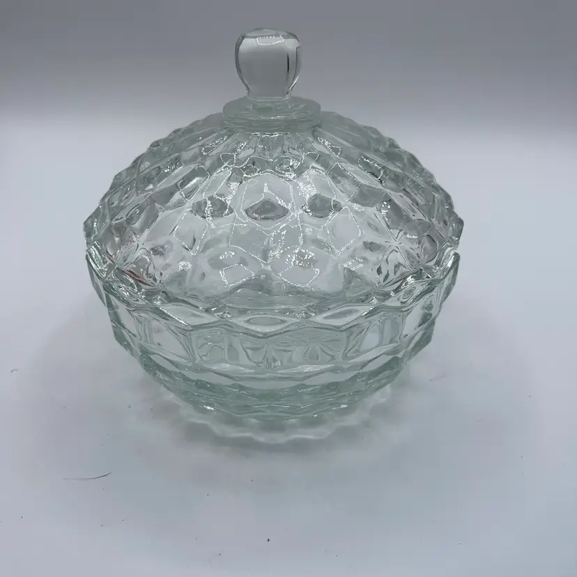 Vintage Fostoria Clear Glass American Pattern Cubed Candy Dish