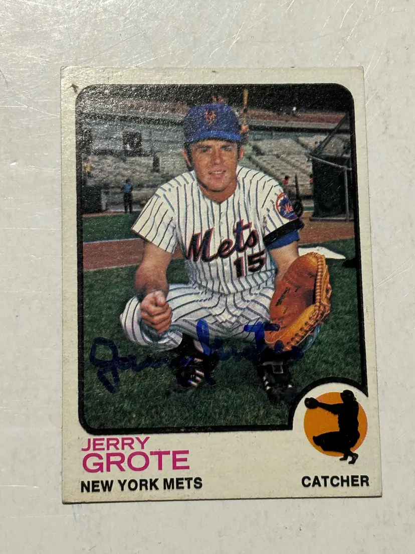 1973 Topps #113 Jerry Grote Mets Baseball Card Signed