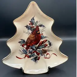 Lenox Winter Greetings Cardinal Ceramic Christmas Tree Dish