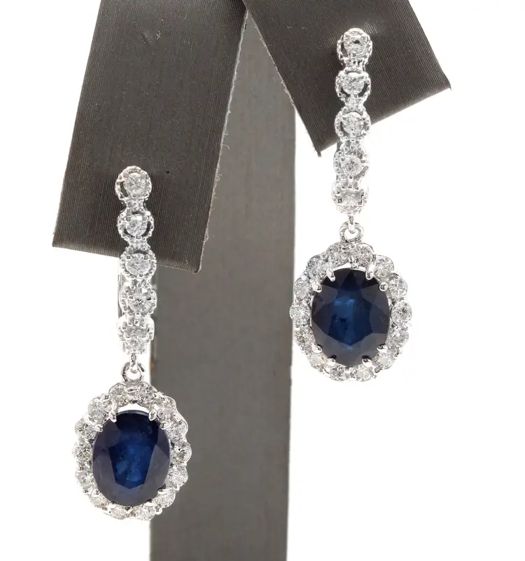 6.70Ct Natural Sapphire and Diamond 14K Solid White Gold Earrings