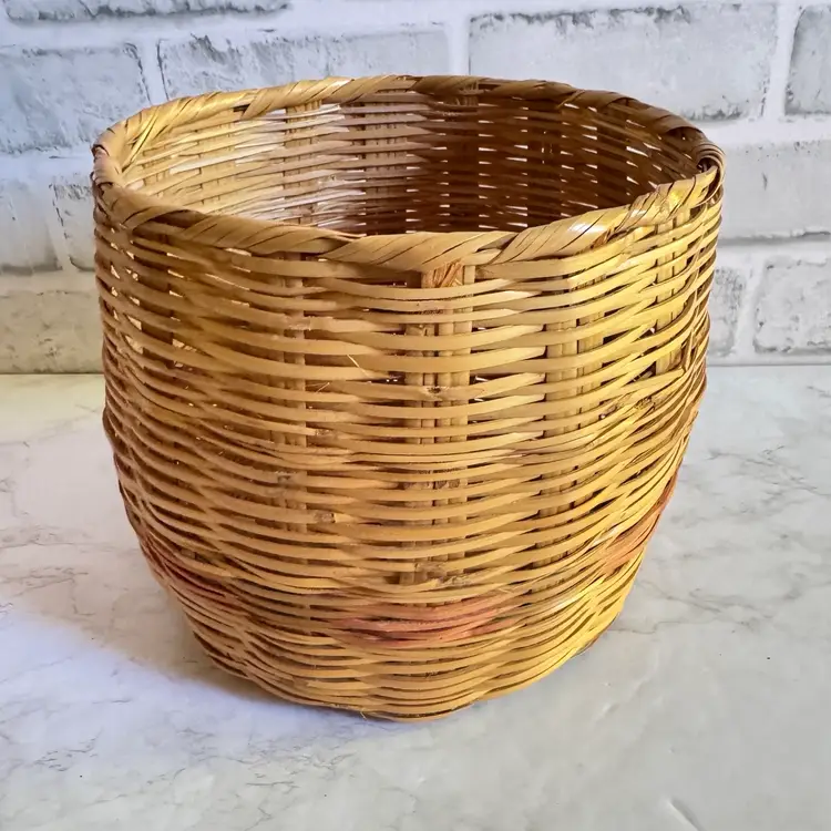 Vintage Woven Basket with Colorful Stripe Plant Holder Excellent