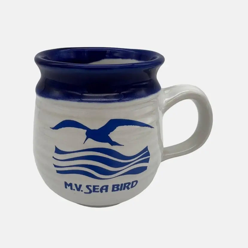 M.V. Sea Bird Stoneware Mug With Blue Rim & Bird Design National Geographic 4"