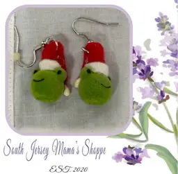 Vintage Velvet Frogs With Santa Hat Pierced Earring