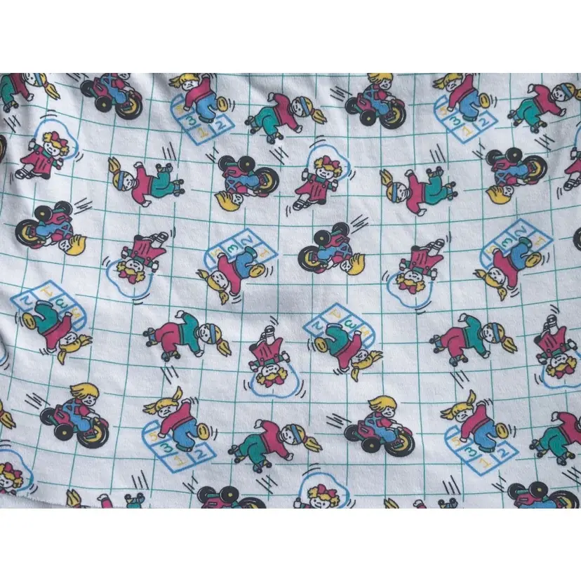 Vintage Kids Playing Blonde Girl Fabric Material Stretchy Twee Novelty Fun