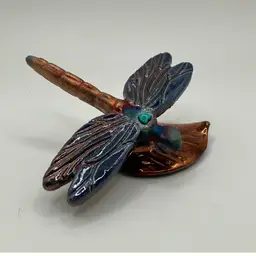 Raku Magnetic Dragonfly On Leaf