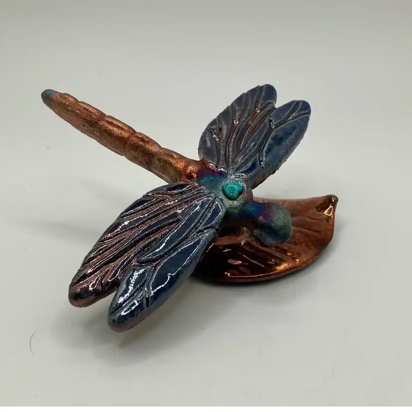 Raku Magnetic Dragonfly On Leaf