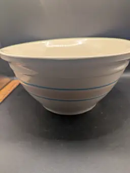 Vintage McCoy Stonecraft Mixing Bowl 10" With Pink and Blue Stripes New With Original Tag.