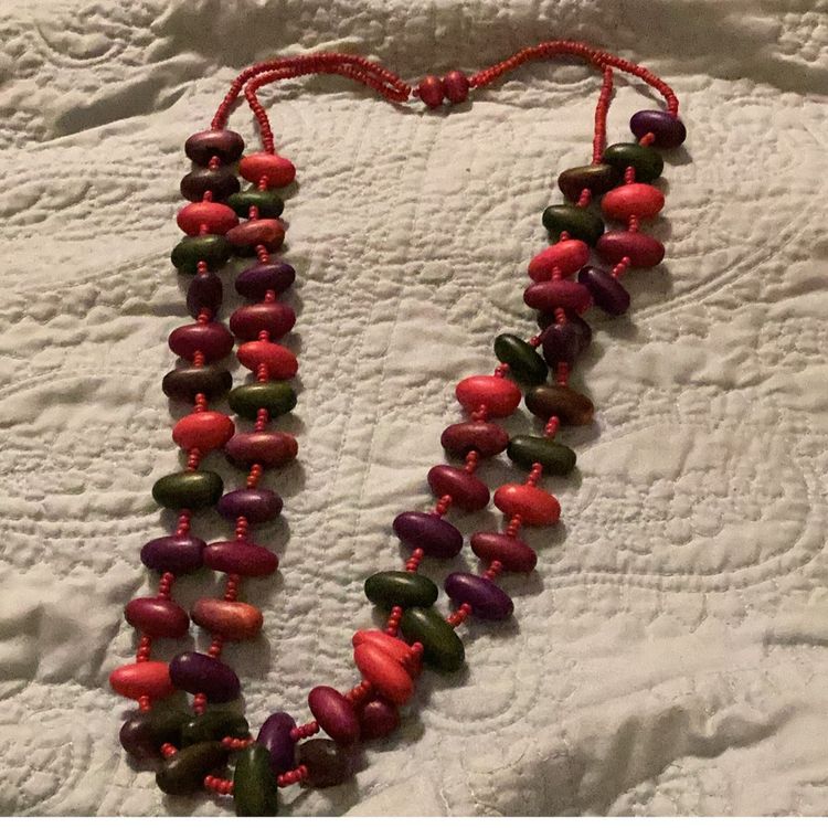 Wooden Painted Seed Bead Necklace