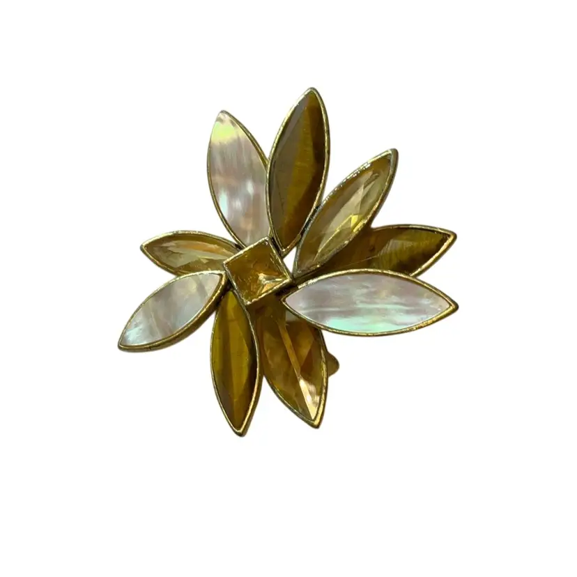 Kenneth Cole Mother Of Pearl And Amber And Clear Rhinestone Flower