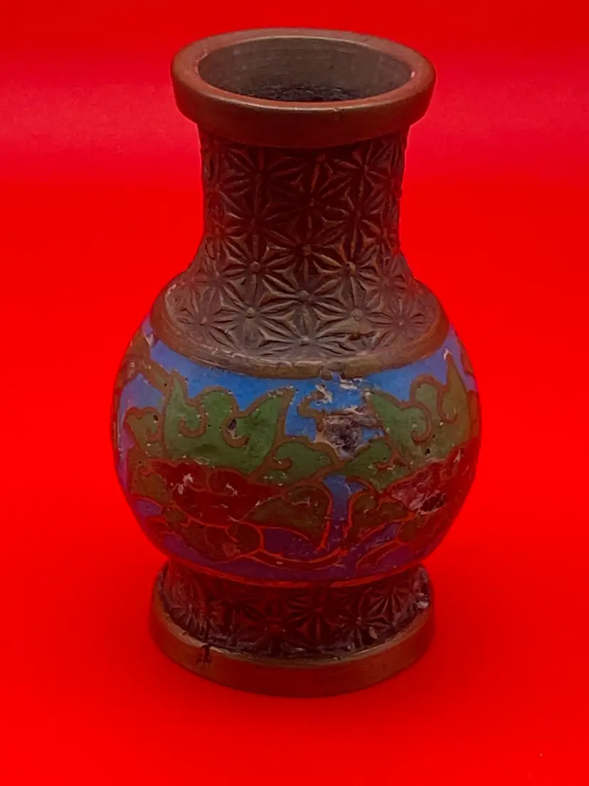 Vintage Brass Cloisonne Vase, Made in Japan, 3.5" Tall
