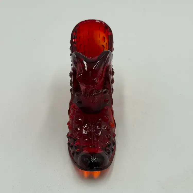 Fenton Vintage Amberina Cat Head Hobnail Slipper Glass Shoe Figurine UV Glow