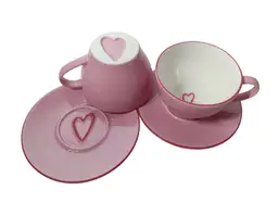 Starbucks 2006 Valentine Heart Pink Latte Cappuccino Mug Saucer Set Lot of 2 Y2K