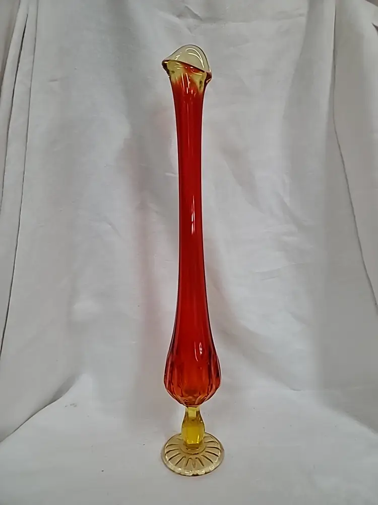 Vintage Fenton Amberina Colonial Thumbprint Swung Vase, Glows