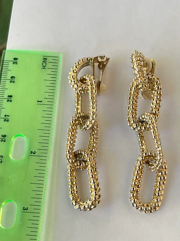 Vintage Gold Textured Chain Link Clip-On Earrings