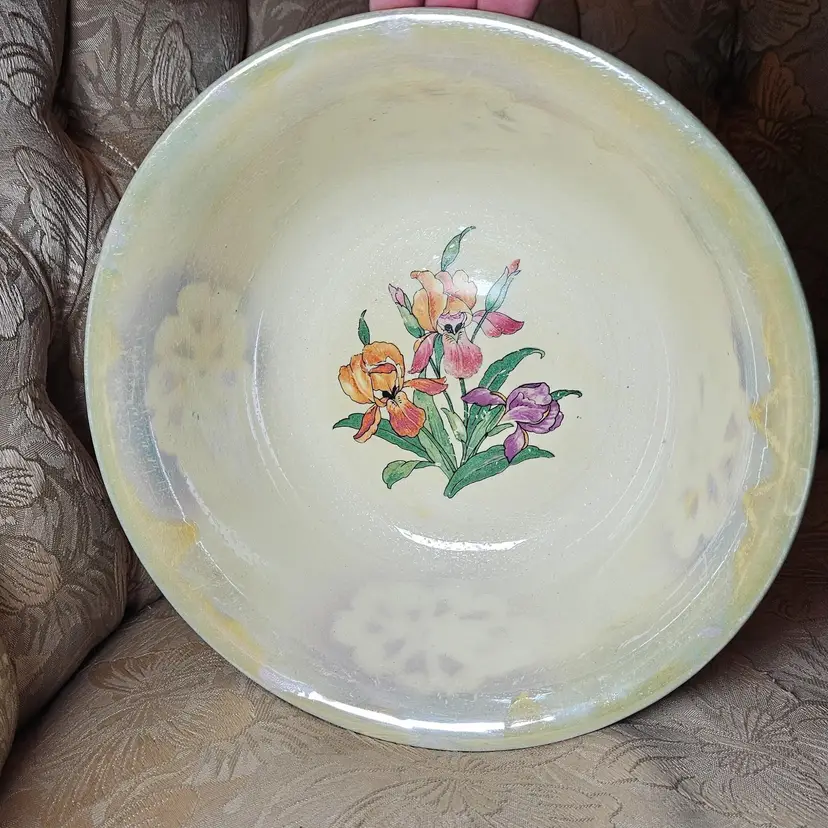 DeSoto Pottery Yellow Floral Bowl Wellsville Ohio.