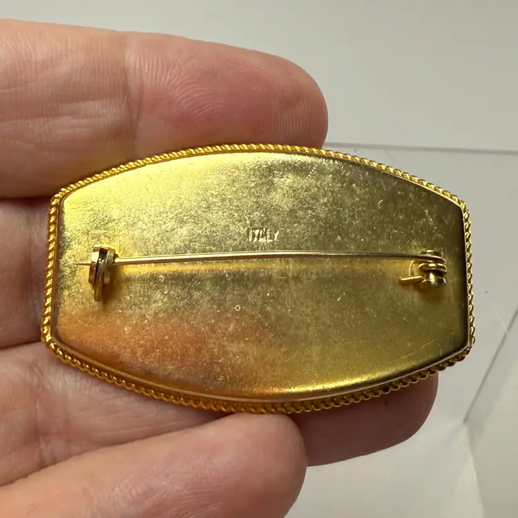 XL Vintage Rectangular Italian Micro Mosaic Bar Brooch Pin Blue Yellow Florals