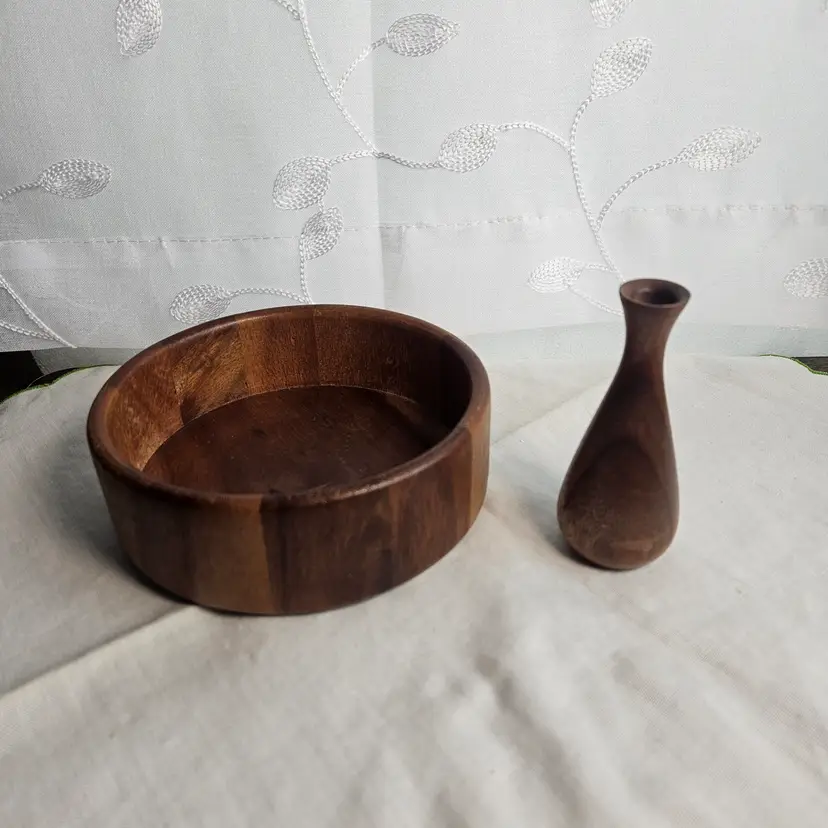 Teak Wood Bowl Miniature Vase Boho