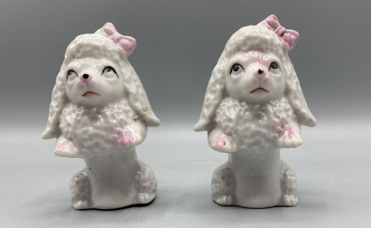 Porcelain Poodle Dog Salt & Pepper Shakers - Vintage Japan