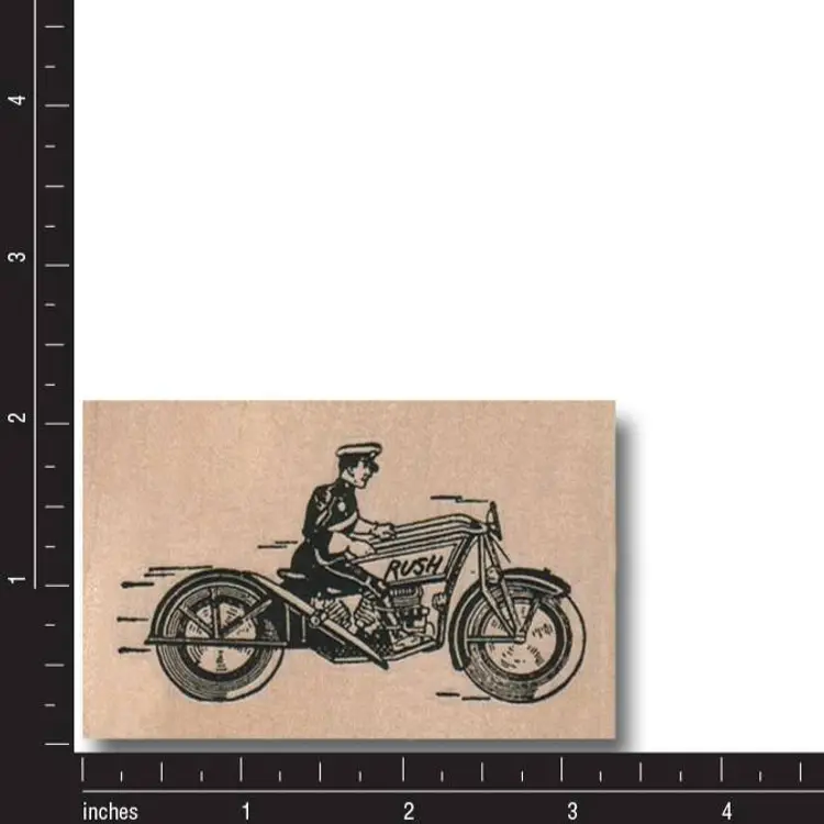 Retro Man On Motorcycle Rush Rubber Stamp - Mailman Delivery Riding Bike