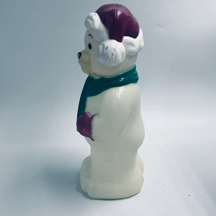 10" Vintage Bear Blow Mold Holiday Plastic Decor Retro Christmas Bear Figure Light Cover
