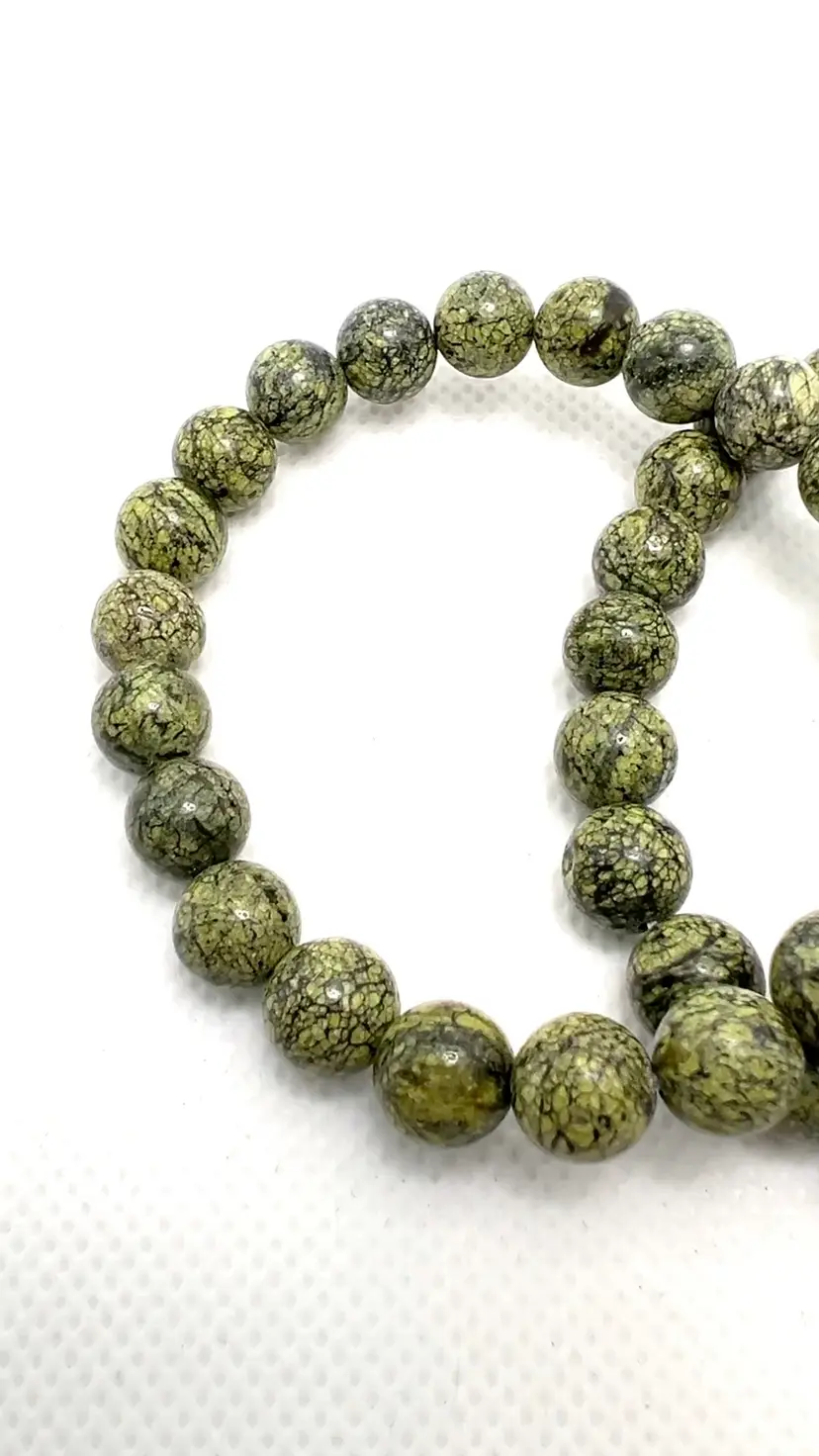 Green Tibetan Jade 8mm Beads.  7” Stretch Bracelet Jewelry